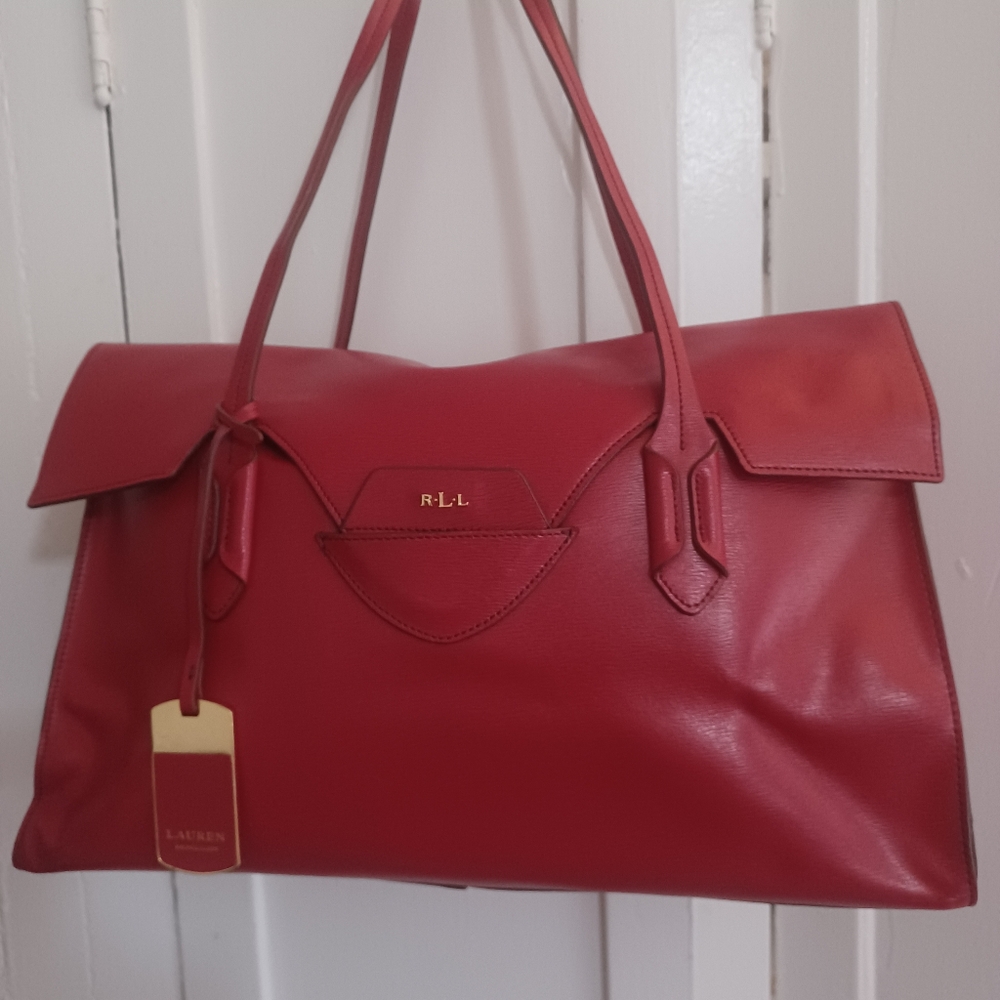 Red leather Ralph Lauren envelope bag